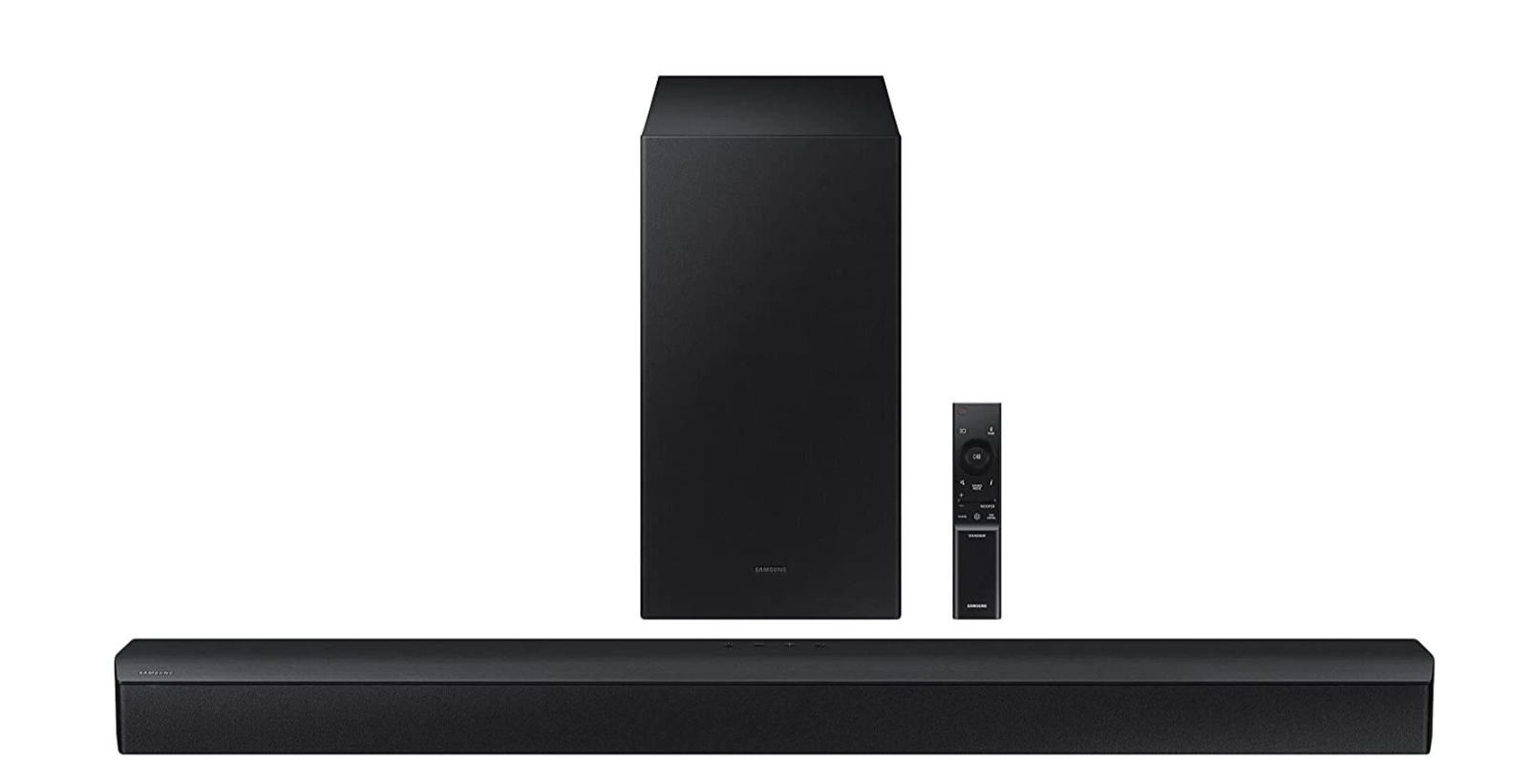Samsung (HW-B45E/XL) 3 speakers Wireless Subwoofer, Dolby Digital and DTS Virtual X 300 W Bluetooth Soundbar (Black, 2.1 Channel)