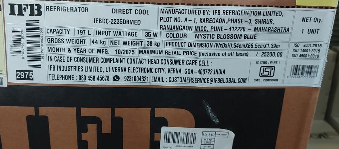 IFB Smart Choice 197L 5 Star Direct-Cool Single Door Refrigerator